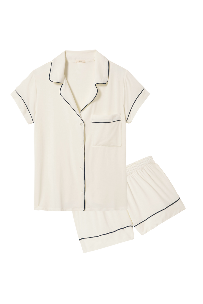 Gisele TENCEL™ Modal Shortie Short PJ Set in Pure Ivory/Navy