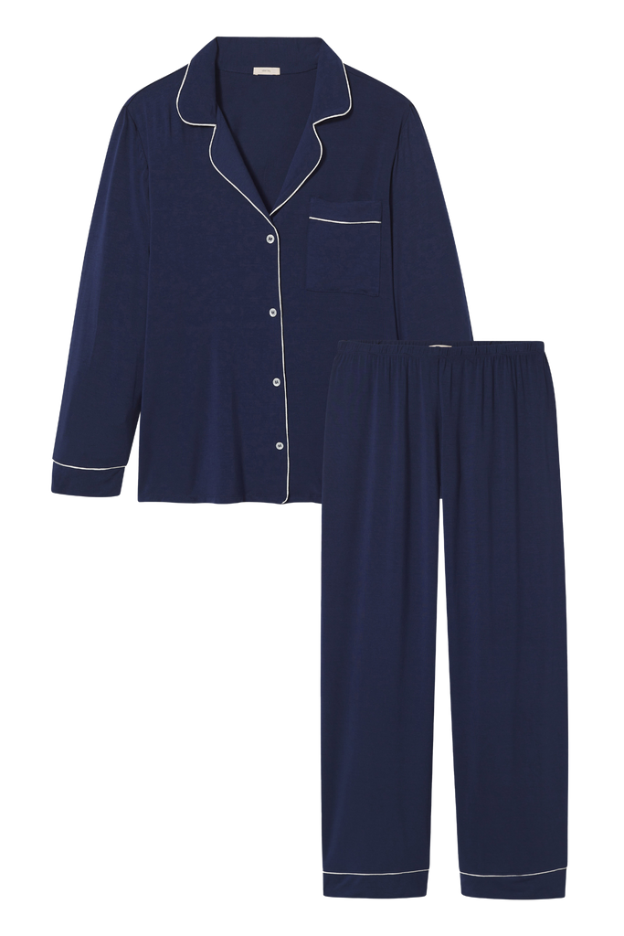 Gisele Long PJ Set in Navy/Ivory