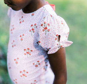 Girls Raspberry Red Puff Sleeve One Piece