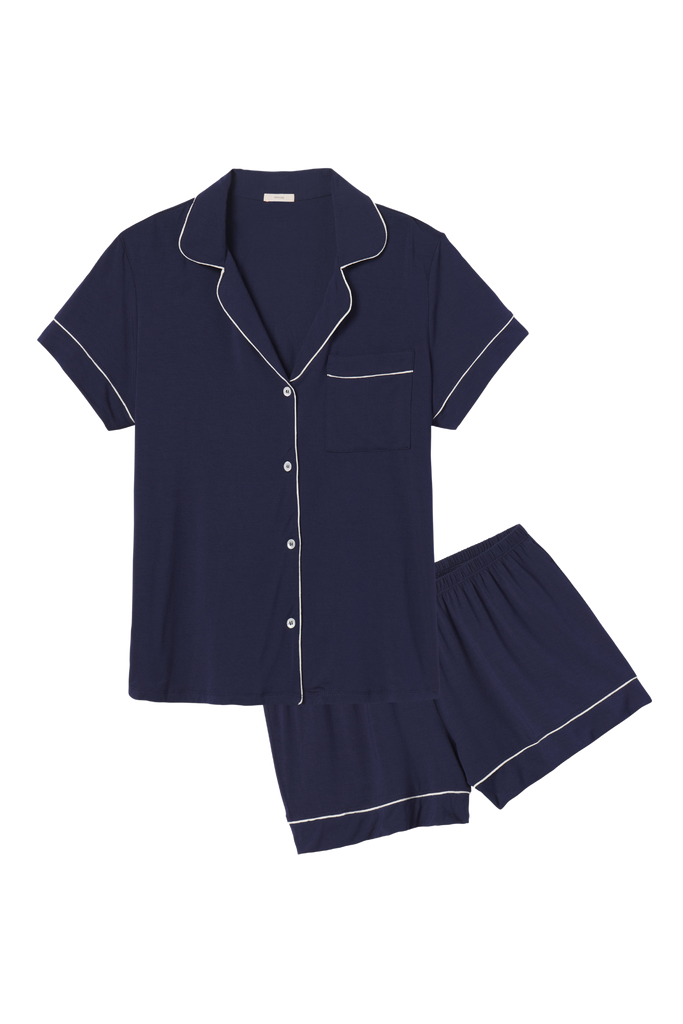 Gisele Relaxed Short PJ Set in Navy/Ivory