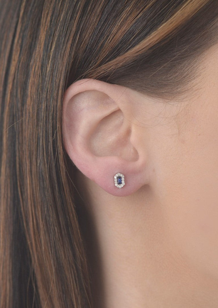 Hexagon Sapphire and Diamond Earrings