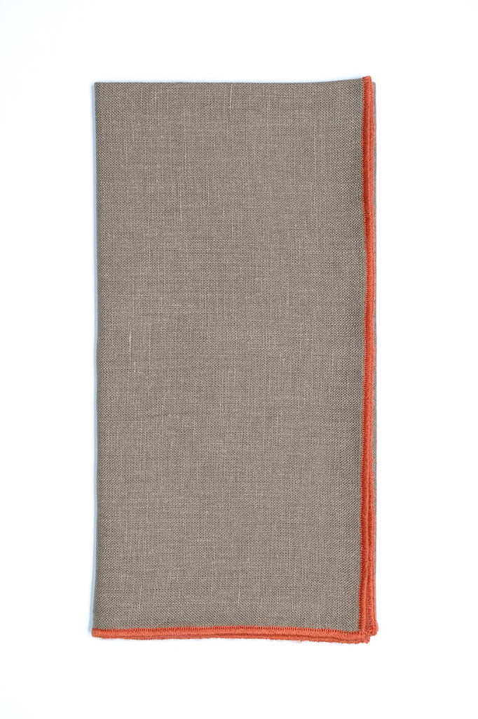 Taupe Napkin with Light Orange Trim, Set of 4