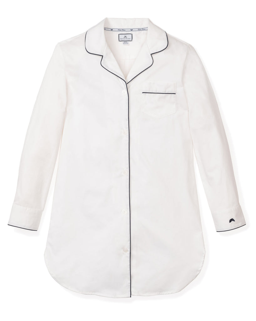 Women’s White Nightshirt with Navy Piping