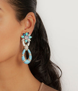 Asheville Earrings in Light Blue Enamel, Turquoise, and Diamonds