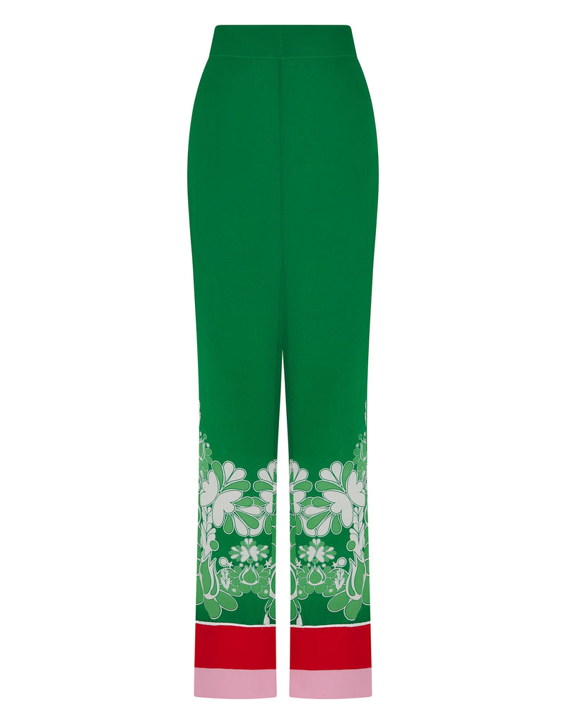 Havana Crepe Trouser in Geo Flower Green