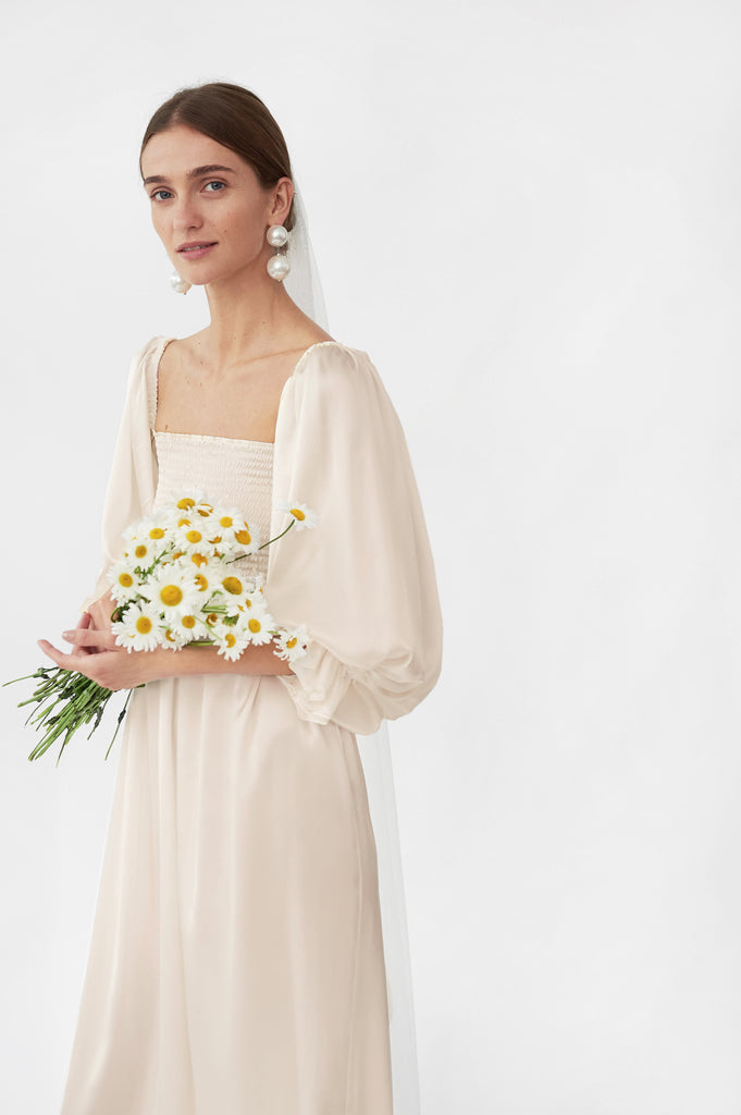 Atlanta Silk Dress in Pearl White