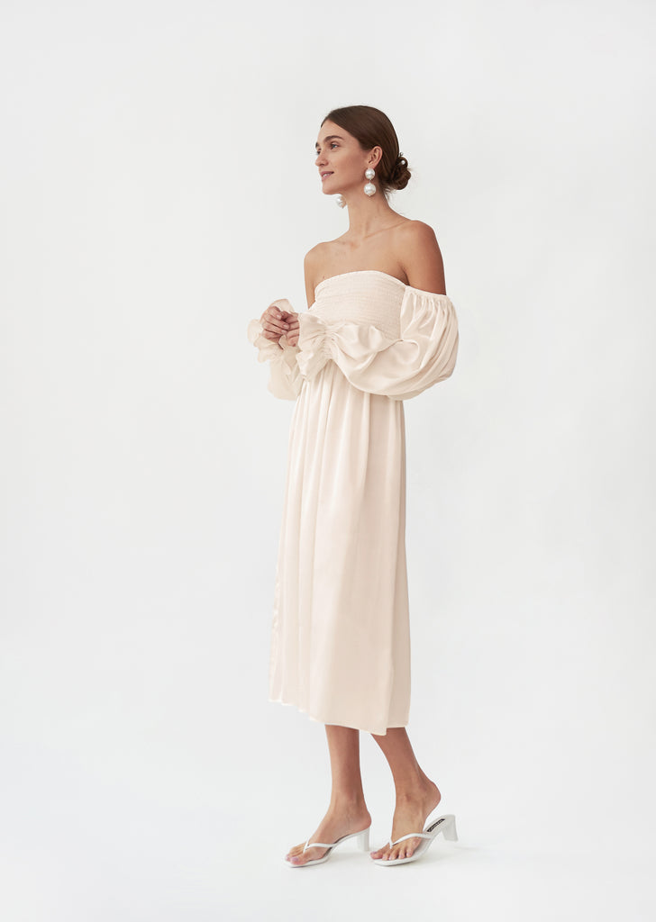 Atlanta Silk Dress in Pearl White