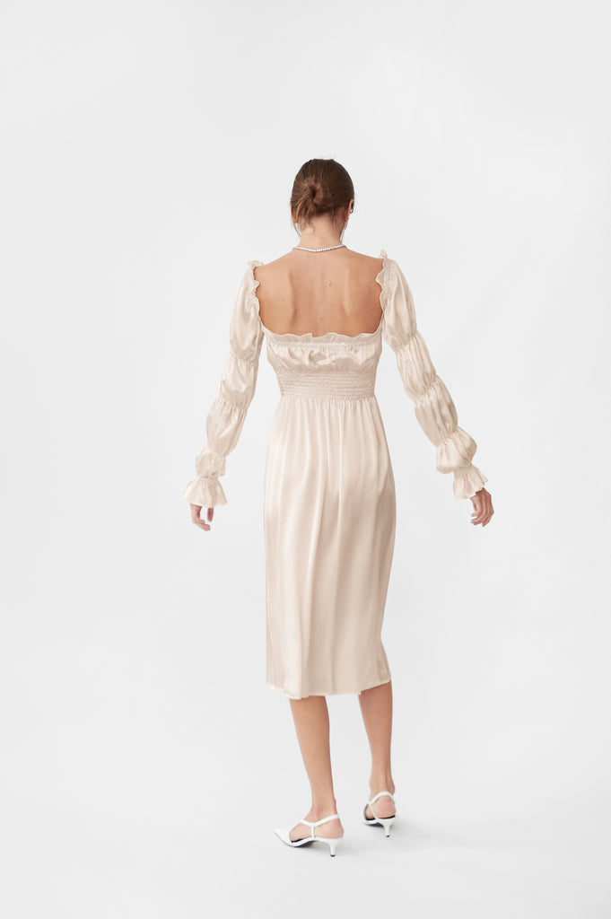 Atlanta Silk Dress in Pearl White