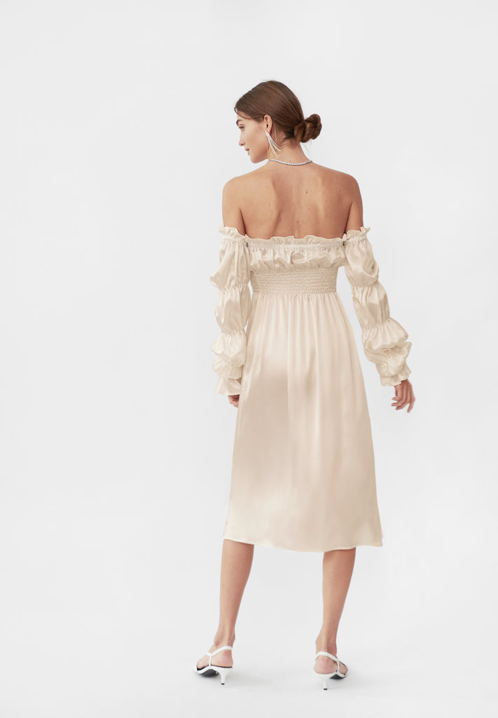 Michelin Silk Dress in Pearl White
