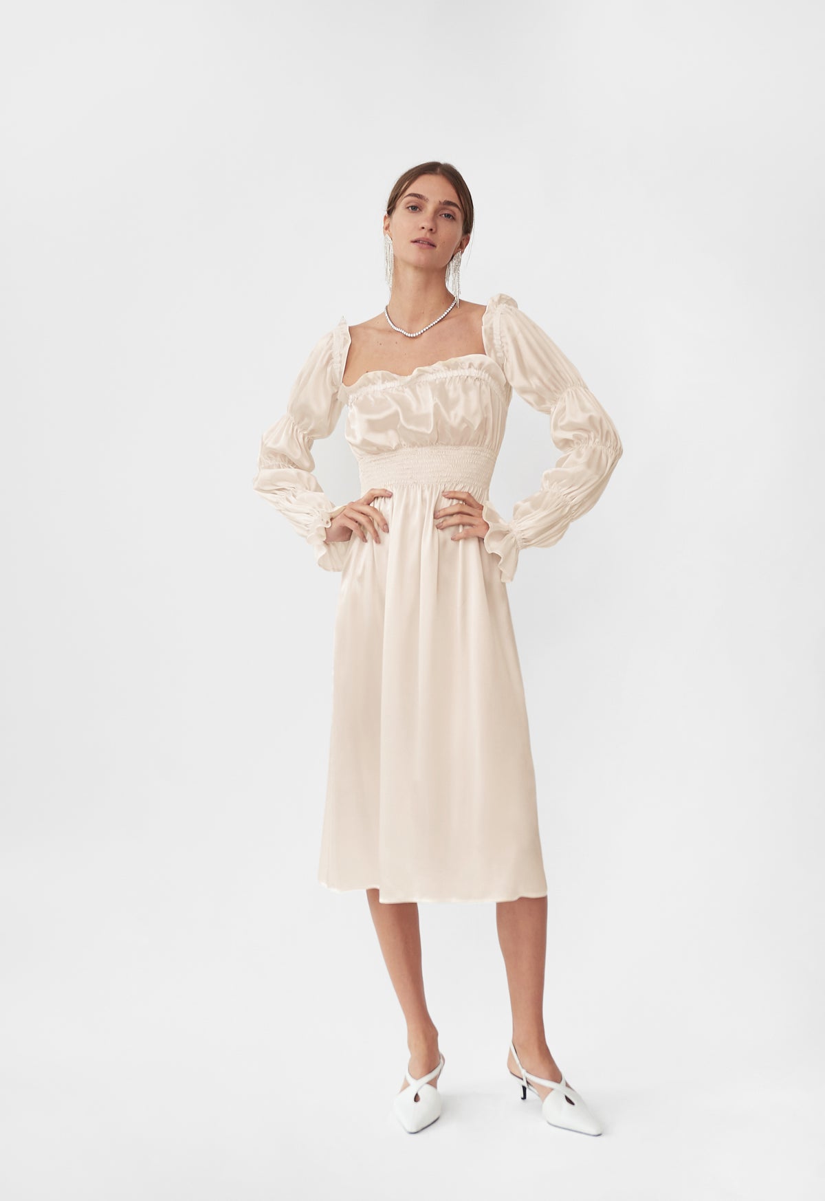 Michelin Silk Dress in Pearl White