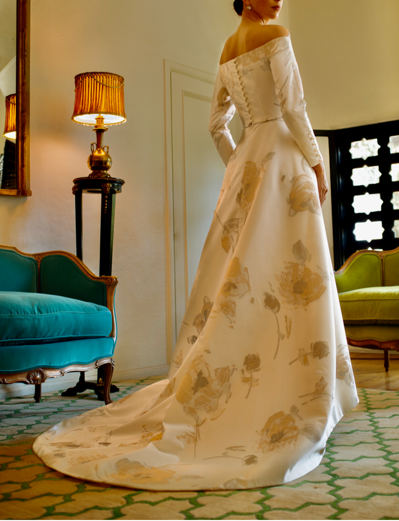 Off-the-Shoulder Long Sleeve Wrap Front High-Low Gown