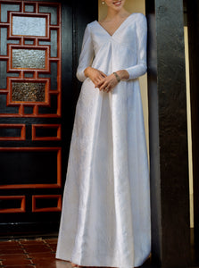 Pleat Front Long Sleeve Wedding Gown