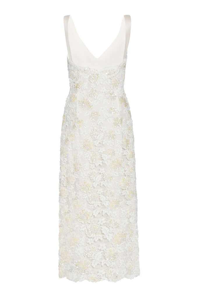 Bianca Beaded Lace Shift Dress With Side Slit