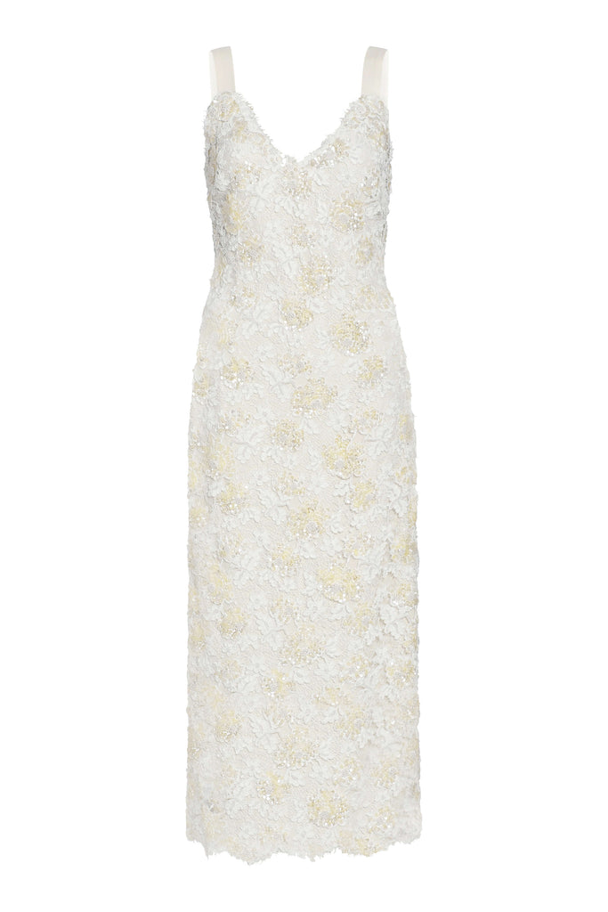 Bianca Beaded Lace Shift Dress With Side Slit