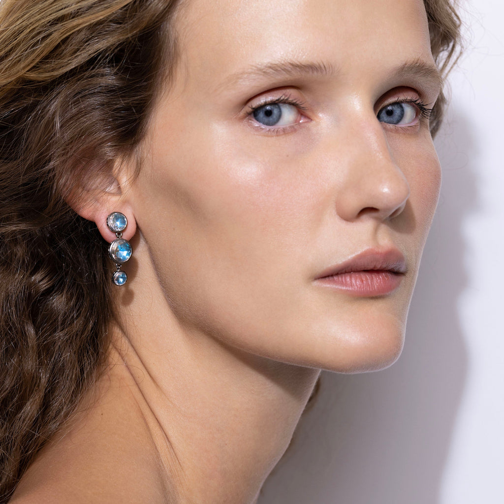 Catherine Round 3-Drop Earrings in Sky