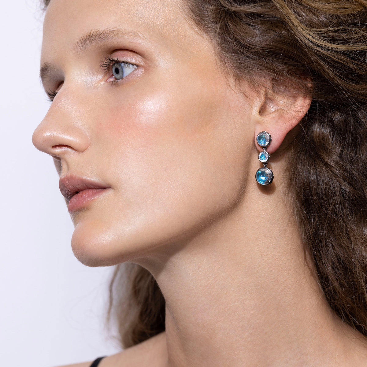 Catherine Round 3-Drop Earrings in Sky