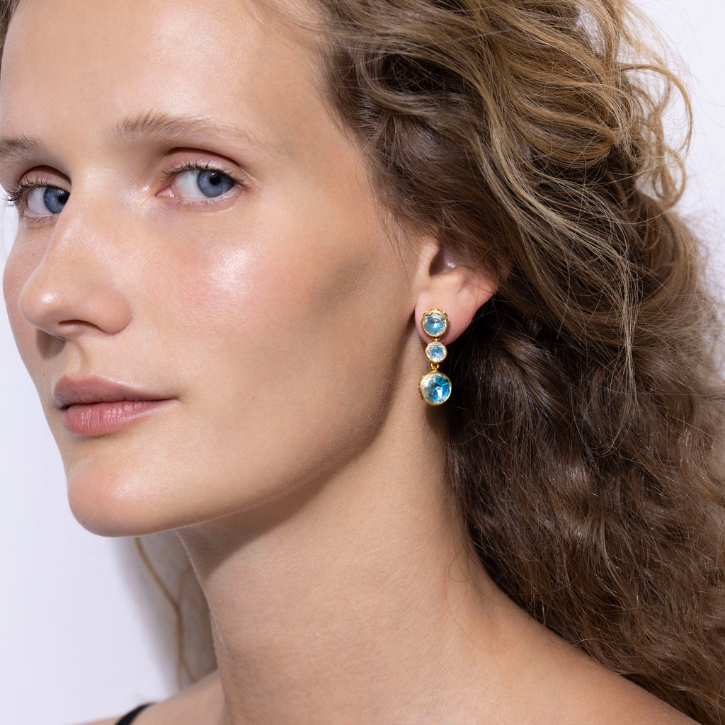 Catherine Round 3-Drop Earrings in Sky
