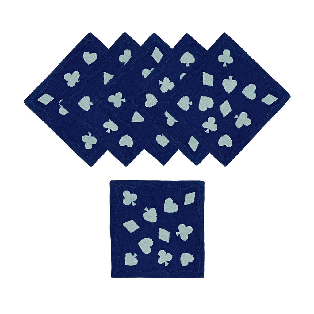 Cardshark Cocktail Napkins in Navy & Aqua, Set of 6