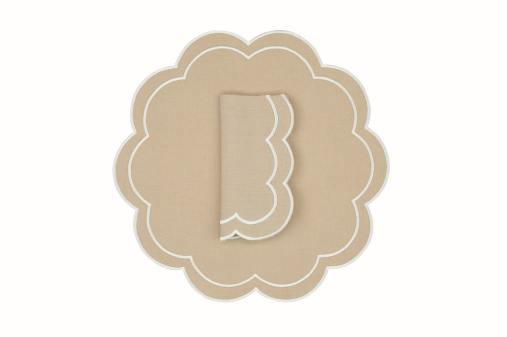 Bloom Linen Napkin and Placemat in Sand, Set of 2
