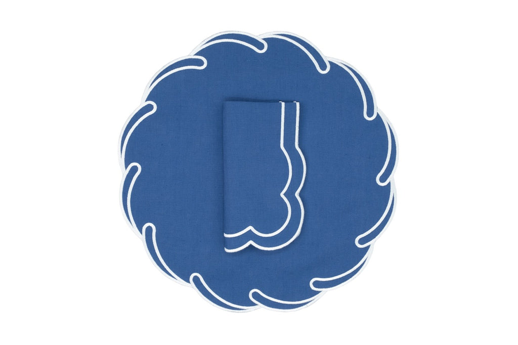 Waves Linen Napkin and Placemat in Azure, Set of 2