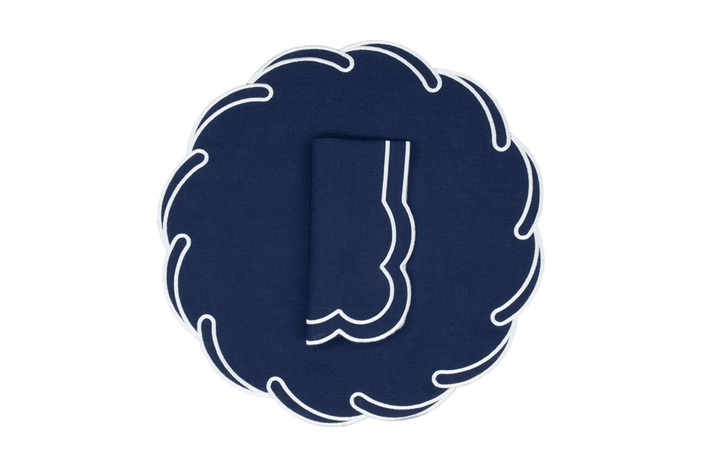 Waves Linen Napkin and Placemat in Cobalt, Set of 2