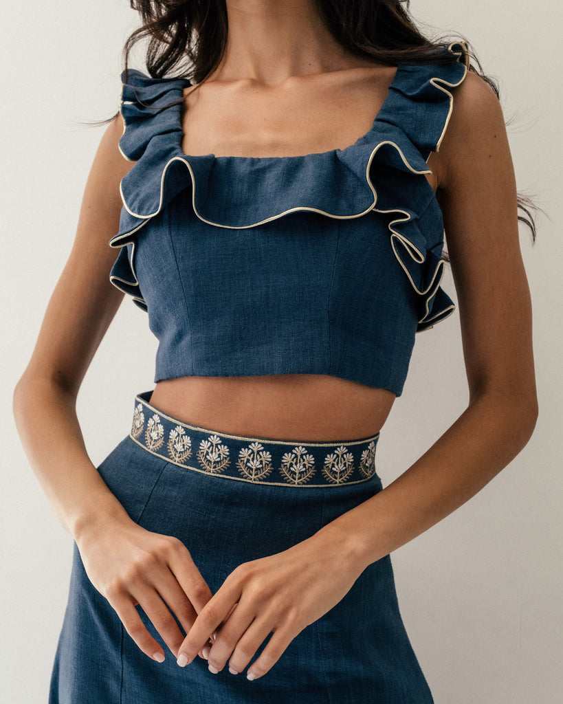 Malika Bustier Top - Blue Tops - Cropped & Casual Rosewater House