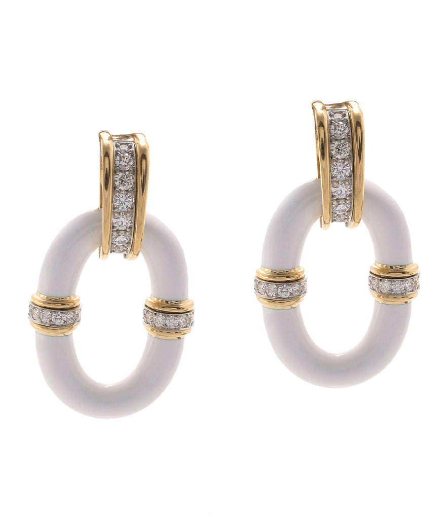 Oval Link Earrings in White Enamel