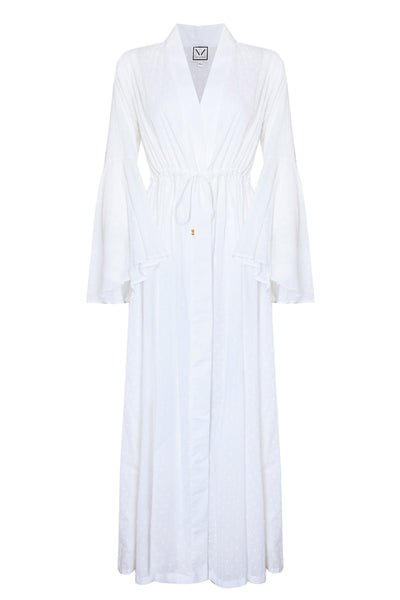 white dressing gown