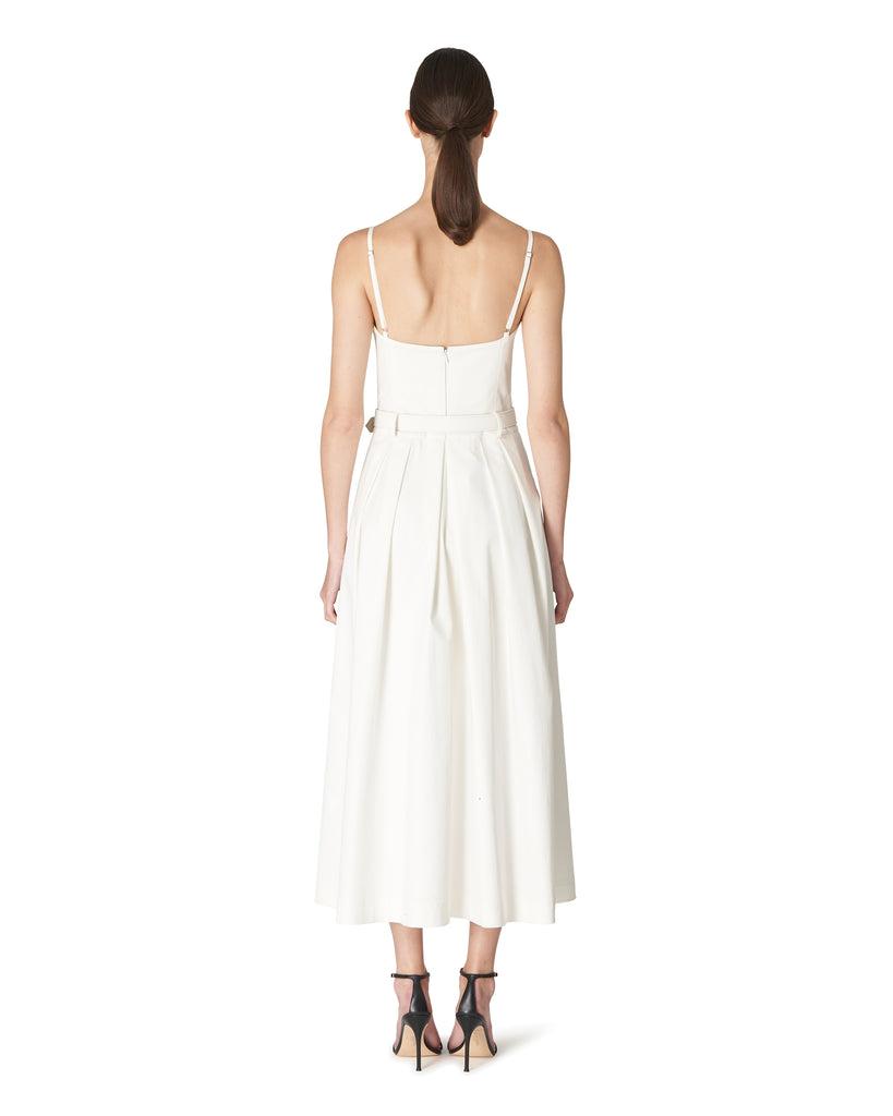 White Ruched Bustier Belted Midi Dress