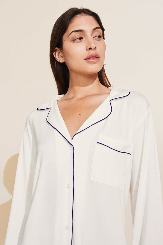 Gisele Long PJ Set in Pure Ivory/Navy