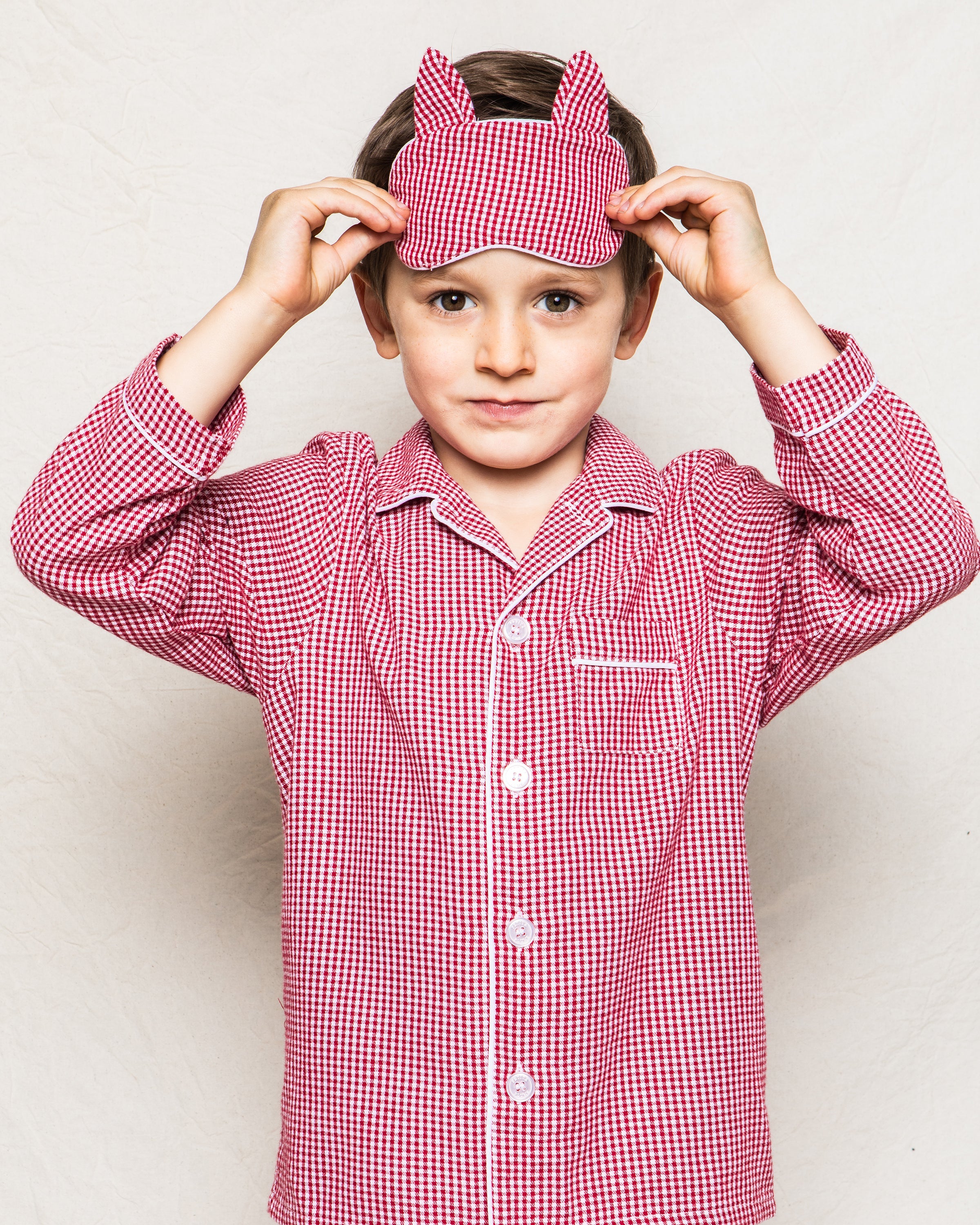 Children’s Red Mini-Gingham Kitty Sleep Mask