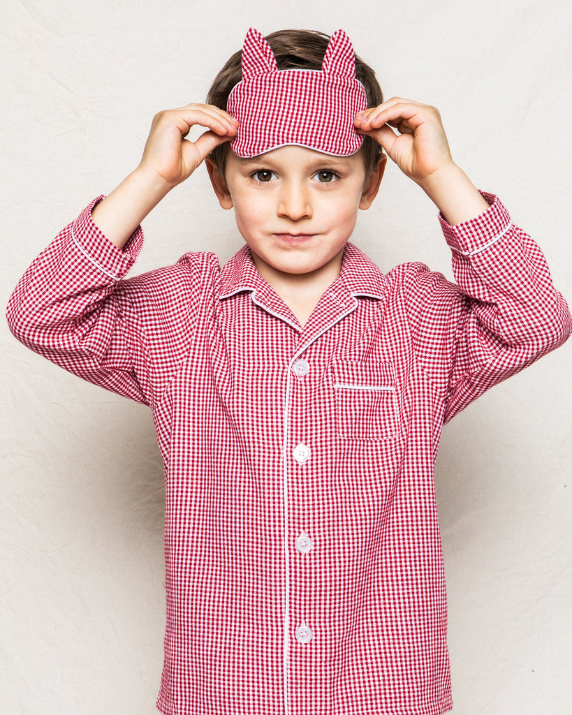 Children’s Red Mini-Gingham Kitty Sleep Mask