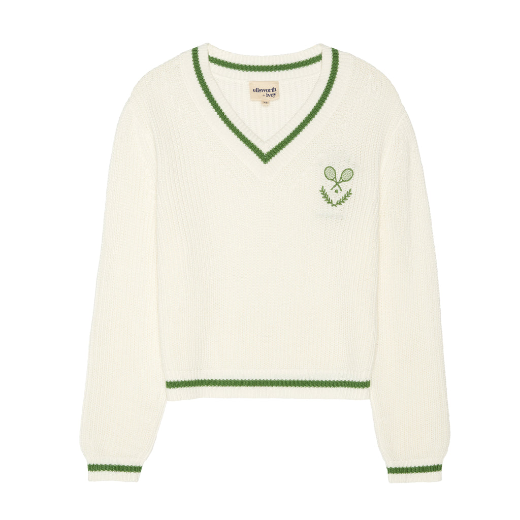 Varsity Tennis Club V-Neck Sweater in Ivory