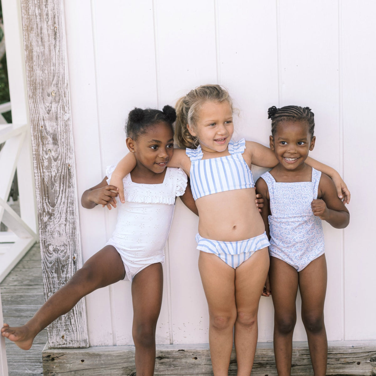 Girls Briland Blue Botanic Smocked Crossover One Piece