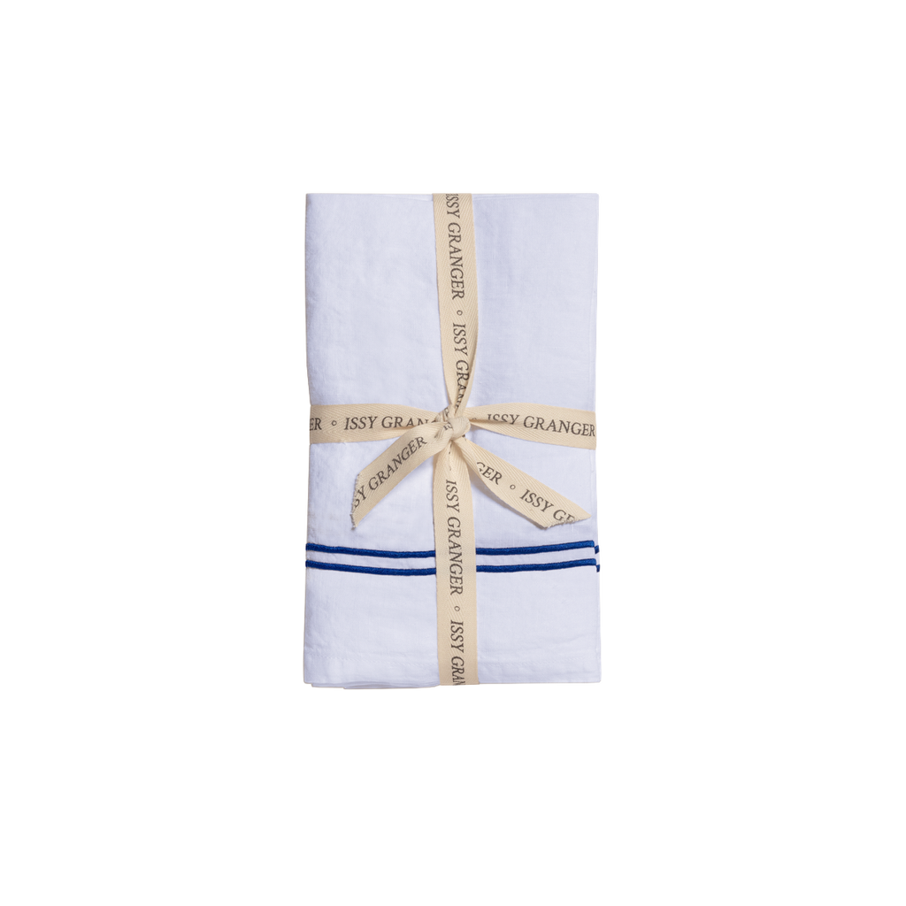 Double Piped Linen Napkins in White, Set of Four