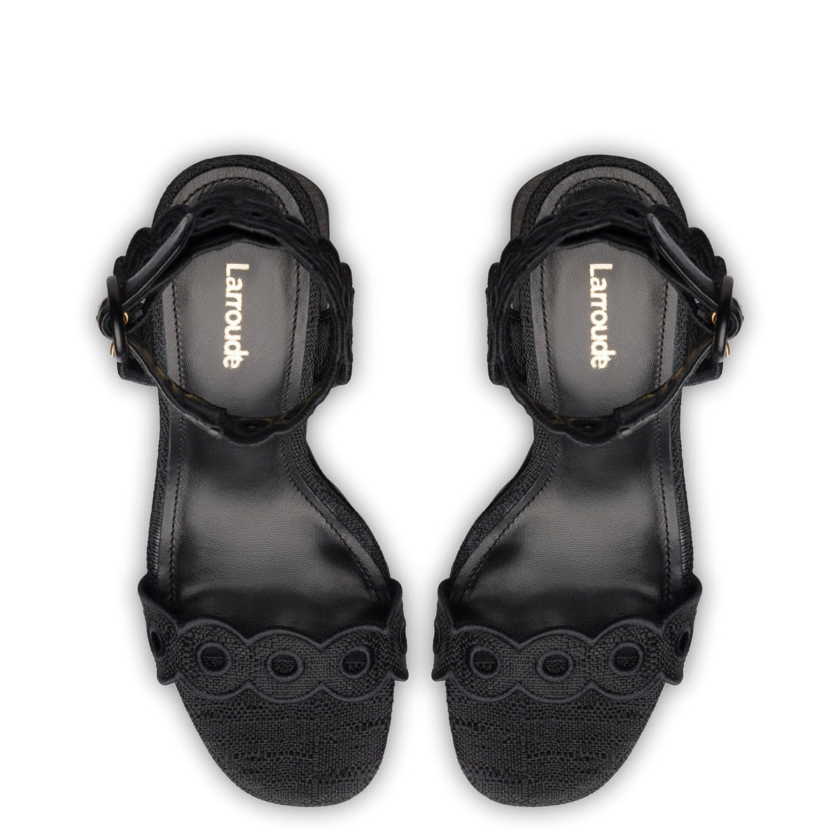 Dolly Broderie Sandal In Black Raffia