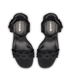 Dolly Broderie Sandal In Black Raffia