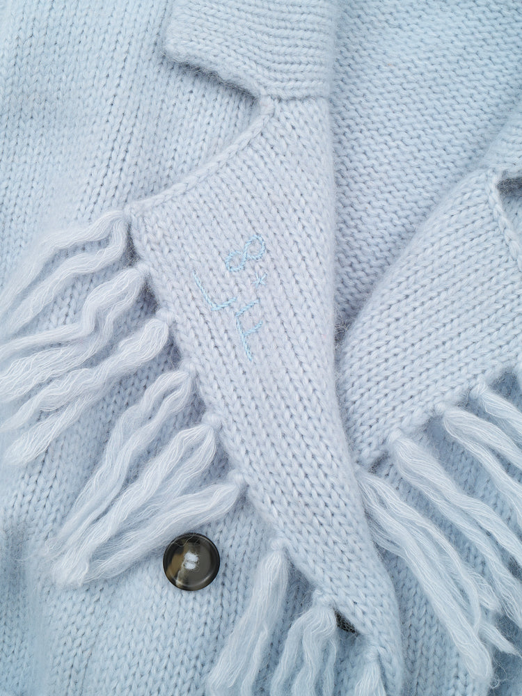 Mavis Fringe Knit Coat  Lingua Franca NYC
