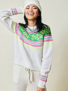 Nora Snowflake Crewneck Sweater Lingua Franca NYC Cream Fair Isle XS