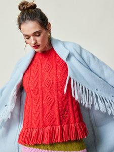 Mavis Fringe Knit Coat  Lingua Franca NYC