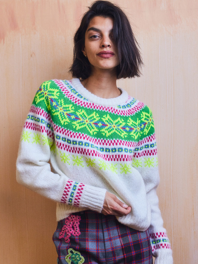 Nora Snowflake Crewneck Sweater Lingua Franca NYC