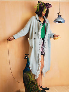Mavis Fringe Knit Coat  Lingua Franca NYC Glacier XS