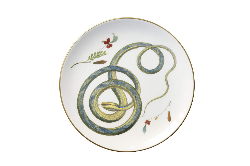 Serpentine Dinner Plate in Blue Serpentine with Flower