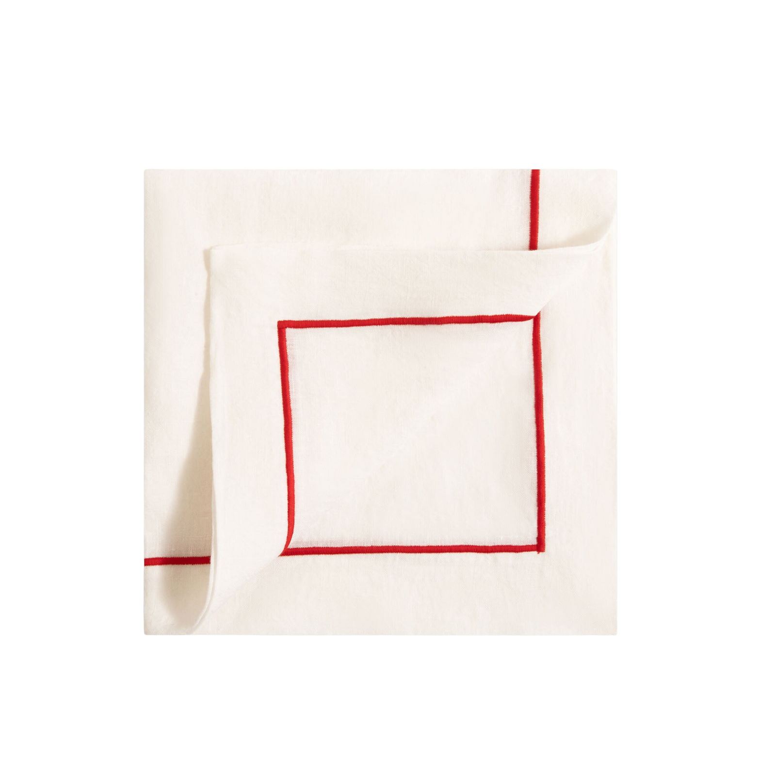 Soft Linen Cord Embroidered Dinner Napkin in White with Feu