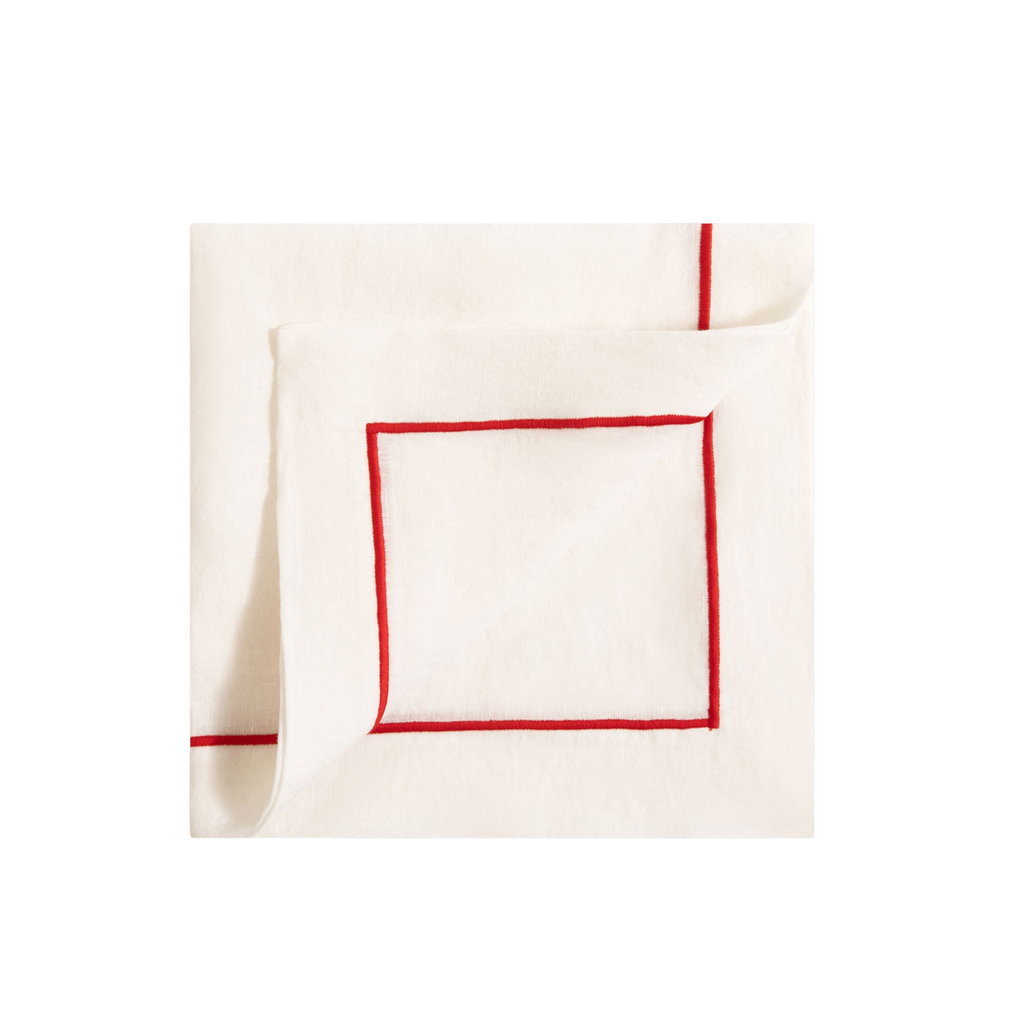 Soft Linen Cord Embroidered Dinner Napkin in White with Feu
