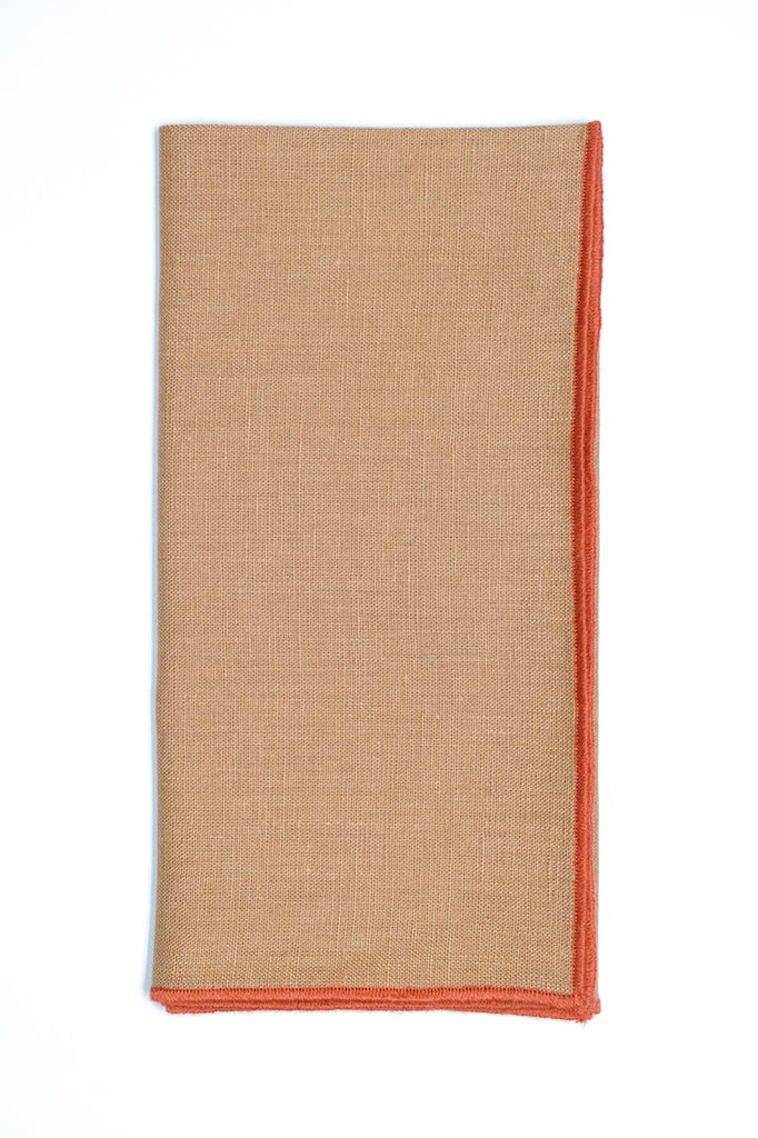 Camel Napkin with Light Orange Small Trim, Set of 4