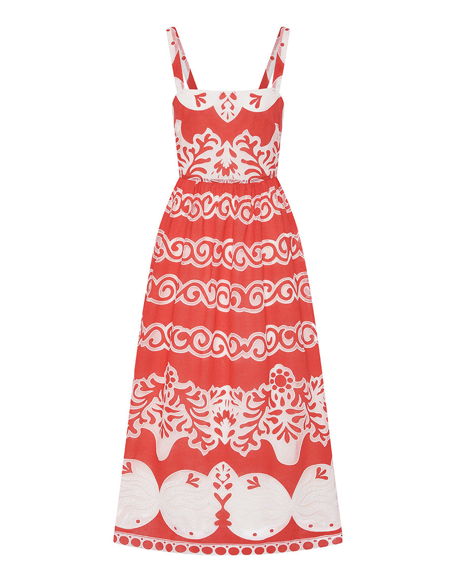 Ninet Lace Midi Dress in Red