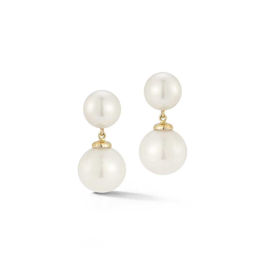 14K Duo Pearl Dot Drop Earrings