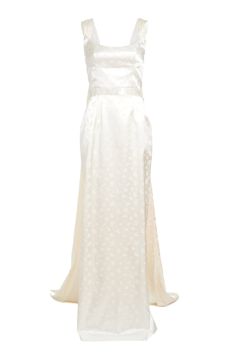 Ditsy Floral Gown With Shoulder Strap Trains