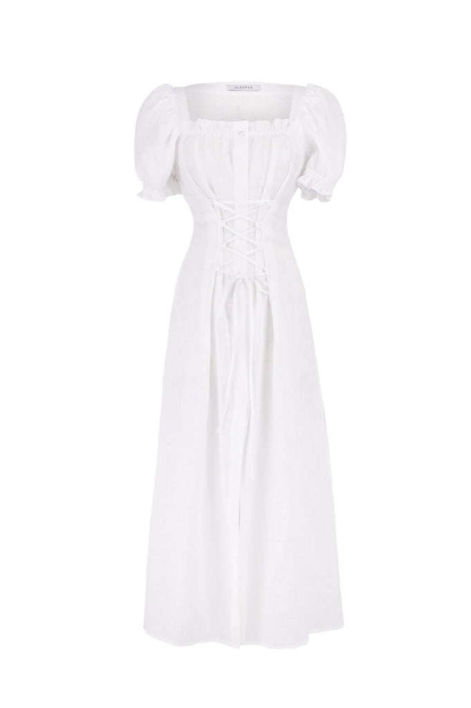 Marquise Linen Dress in White